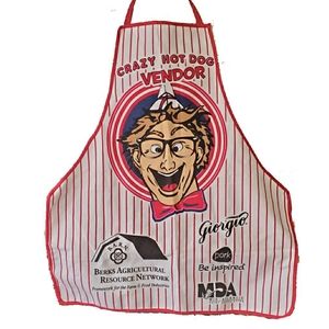 Crazy Hotdog Vendor Mens Apron Chef Red & White Striped Grilling BBQ Advertising